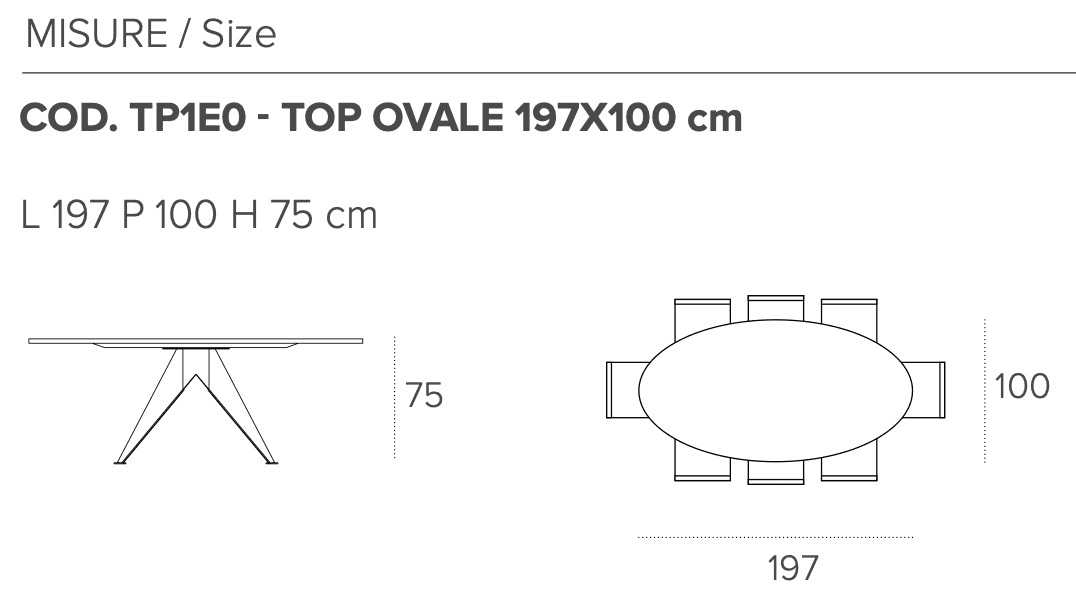 Размеры стола Target Point Minosse 197X100 см, TP1E0